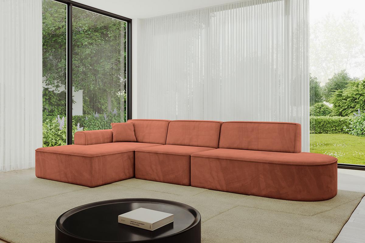 ECKSOFA Ottomane Links IREA-L2-v3 - 327x165x77 cm Apricot - Koralle, Holzwerkstoff/Textil (327/165cm) - ALTDECOR