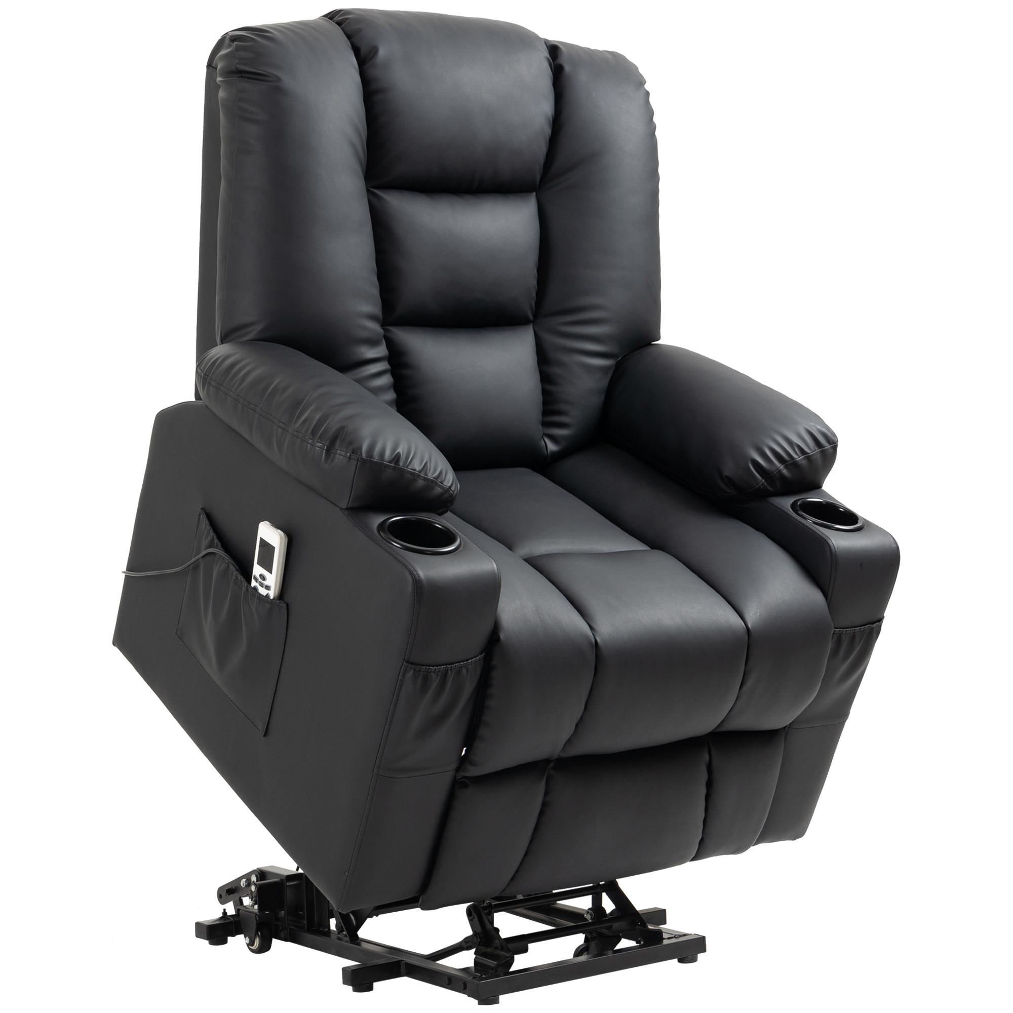FERNSEHSESSEL mit Aufstehhilfe, Schwarz - Schwarz, Leder/Kunststoff (98/102/90cm) - HOMCOM