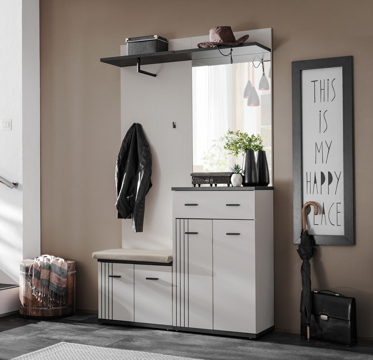 GARDEROBENSPIEGEL Kaschmir, schwarz 60 x 107 cm, Flurspiegel mit Ablage - Kaschmir/Schwarz, Glas/Holzwerkstoff (60/107/28cm) - Inn.Furn