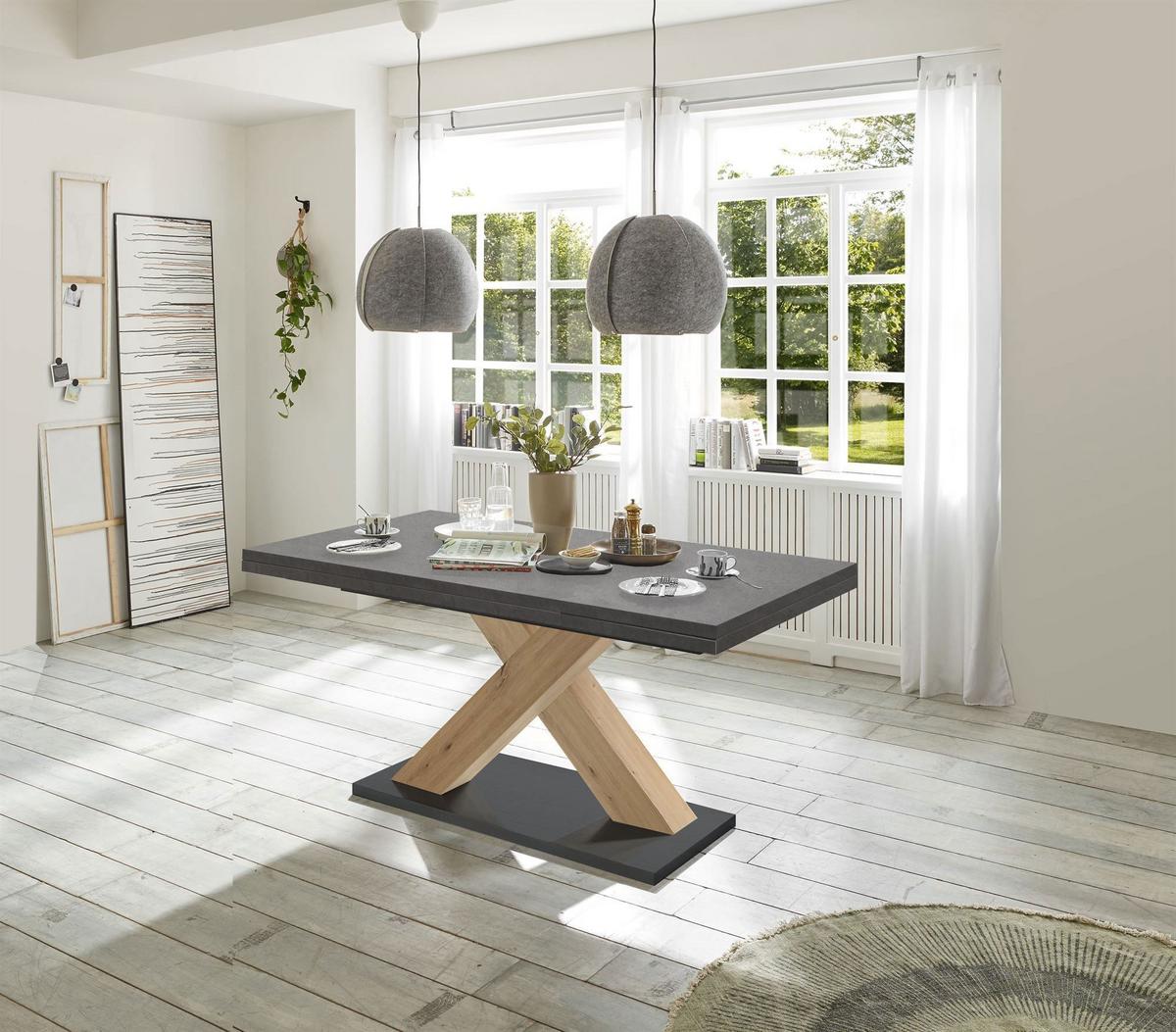ESSTISCH ausziehbar Elene 180x90x76 Asteiche/Graphit - Grau, Holzwerkstoff (180/90/76cm) - 58aufmkessel