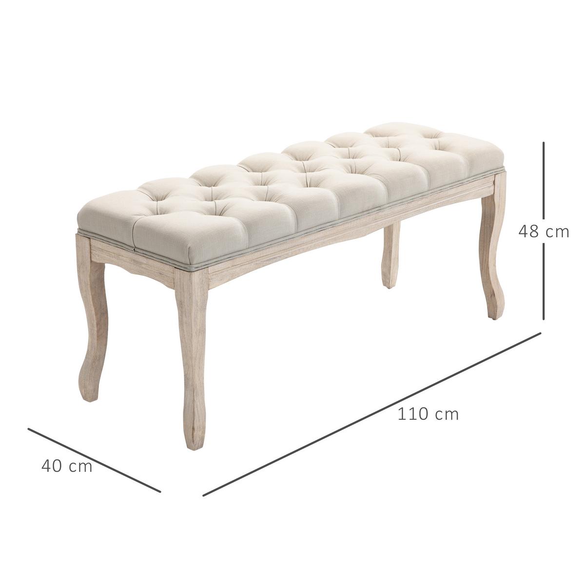 POLSTERBANK Sitzbank Truhenbank Schuhbank Vintage Gummiholz Leinen Beige - Beige, Kunststoff (40/48/110cm) - HOMCOM