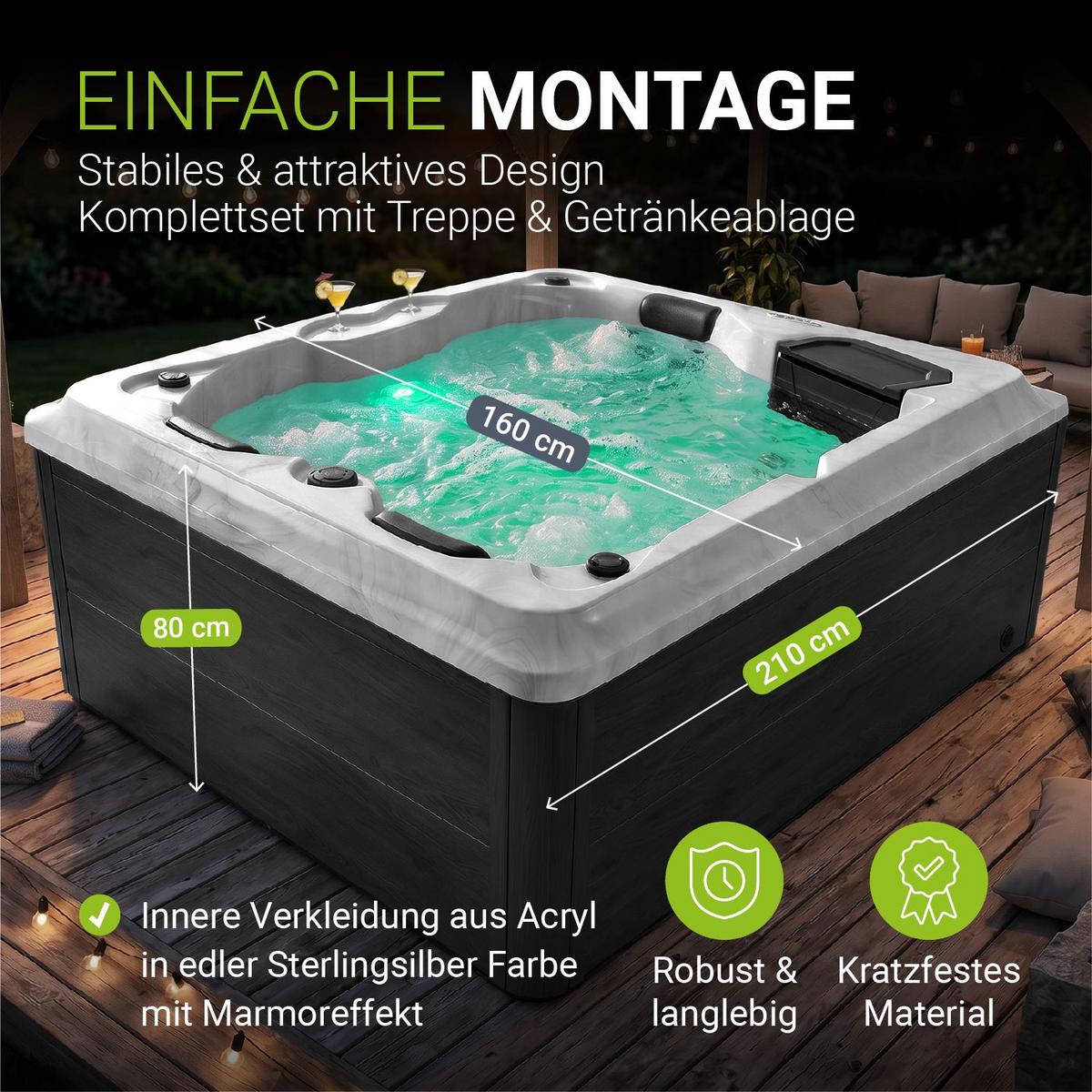 WHIRLPOOL Oasis mit Treppe Outdoor - Anthrazit, Kunststoff (210/80/160cm) - Artsauna