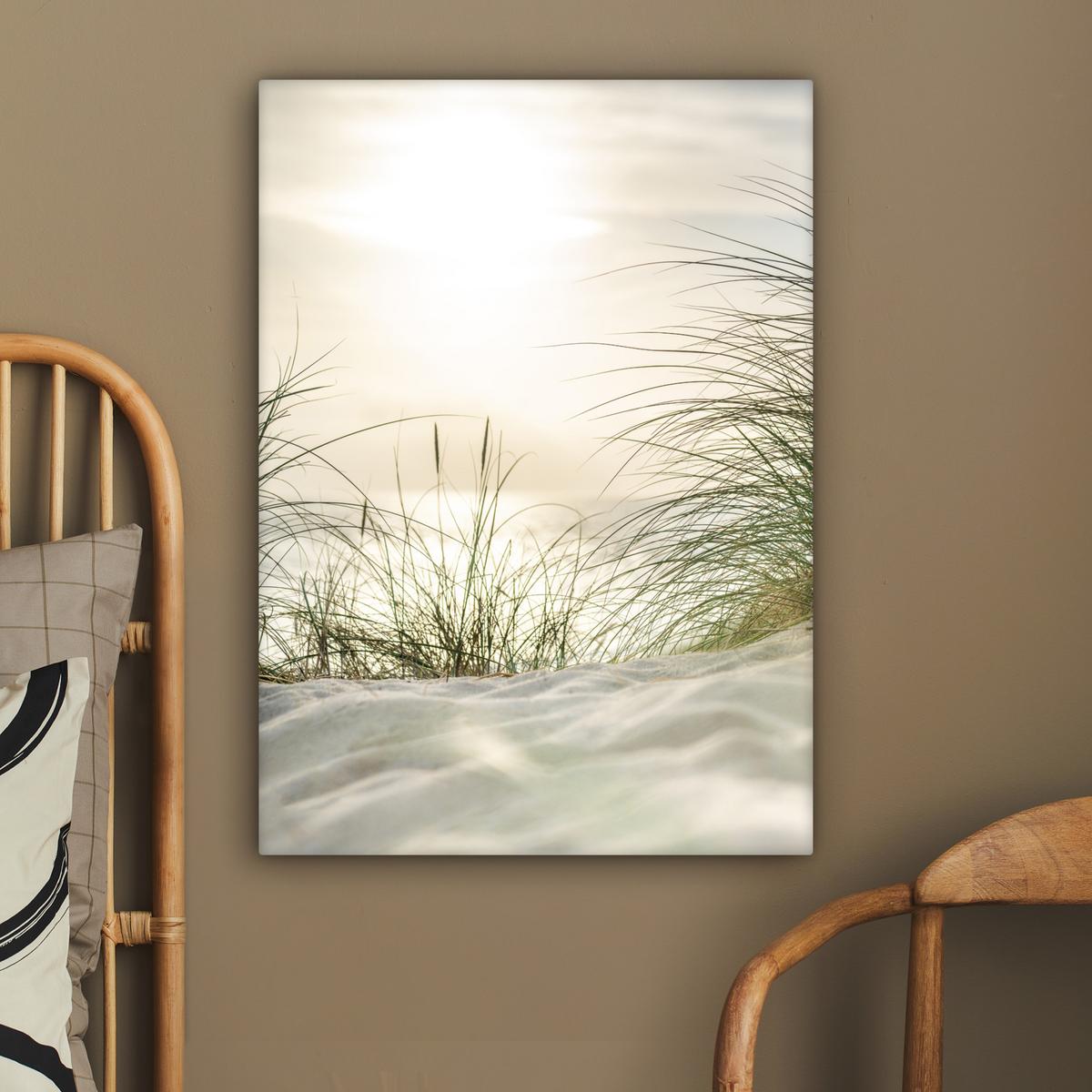 LEINWANDBILD Dünen mit Strandhafer in der Sonne des Nationalparks Schleswig-Holsteinisches Wattenmeer Wandbild Wohnzimmer 60x80 cm - Creme, Textil (60/80cm) - MuchoWow