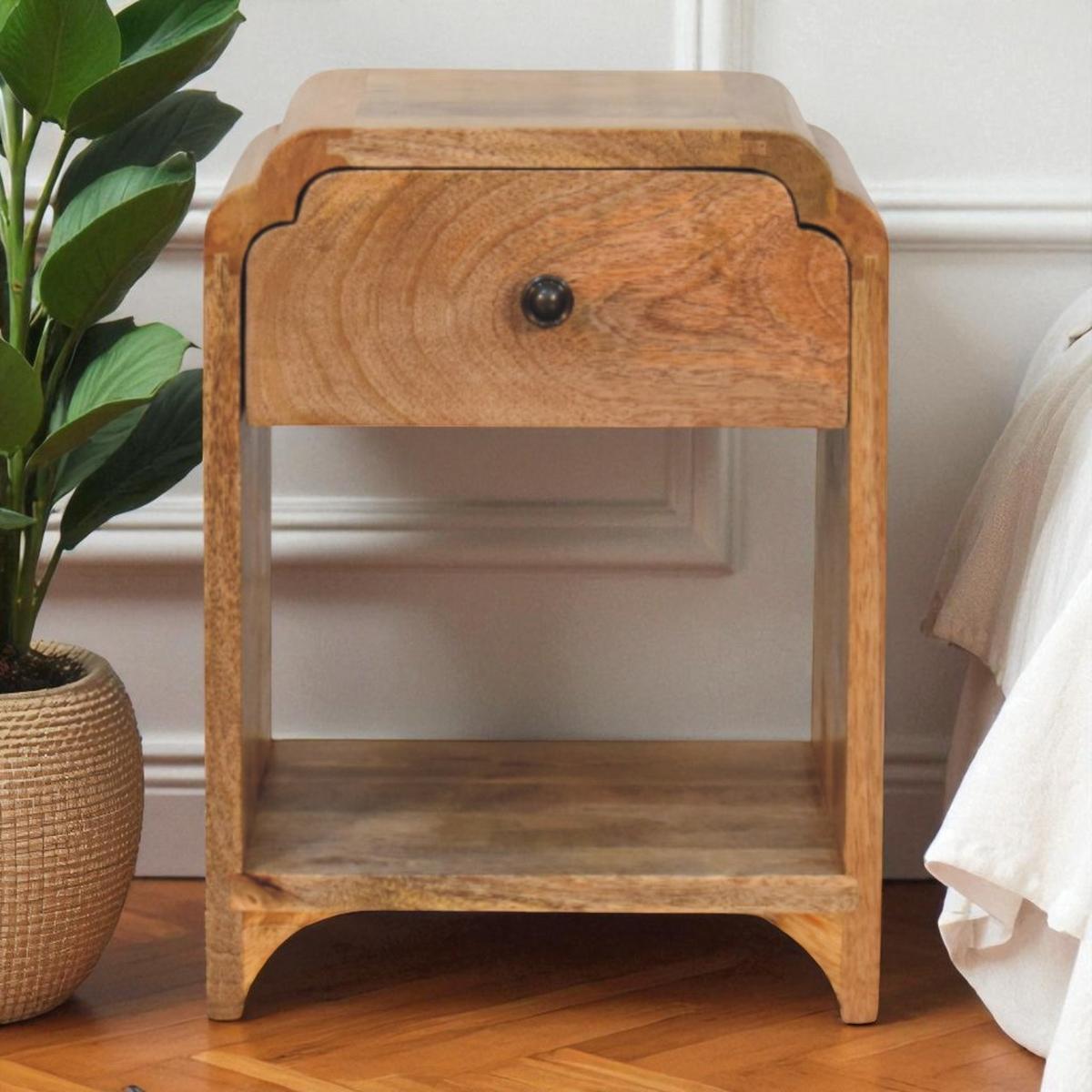 NACHTTISCH Massivholz Newton Mini Oak-ish, 1 Schublade und Offenes Regal, Beige - Eichefarben/Beige, Mangoholz/Holz (30/40/30cm) - Artisan Furniture