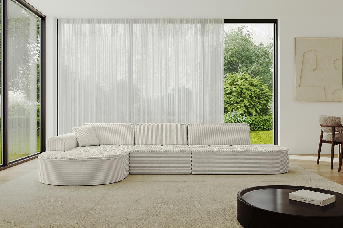 ECKSOFA Ottomane Links TARO-L2 - 328x171x79,5 cm Creme - Hellgrau/Creme, Holzwerkstoff/Textil (328/171cm) - ALTDECOR