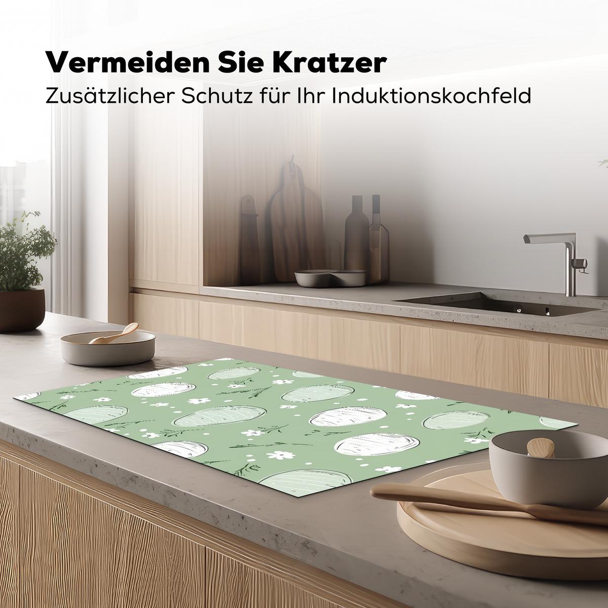 HERDABDECKPLATTE Grün - Eier - Muster Ceranfeldabdeckung 90x52 cm - Waldgrün, Kunststoff (90/52/0.2cm) - MuchoWow