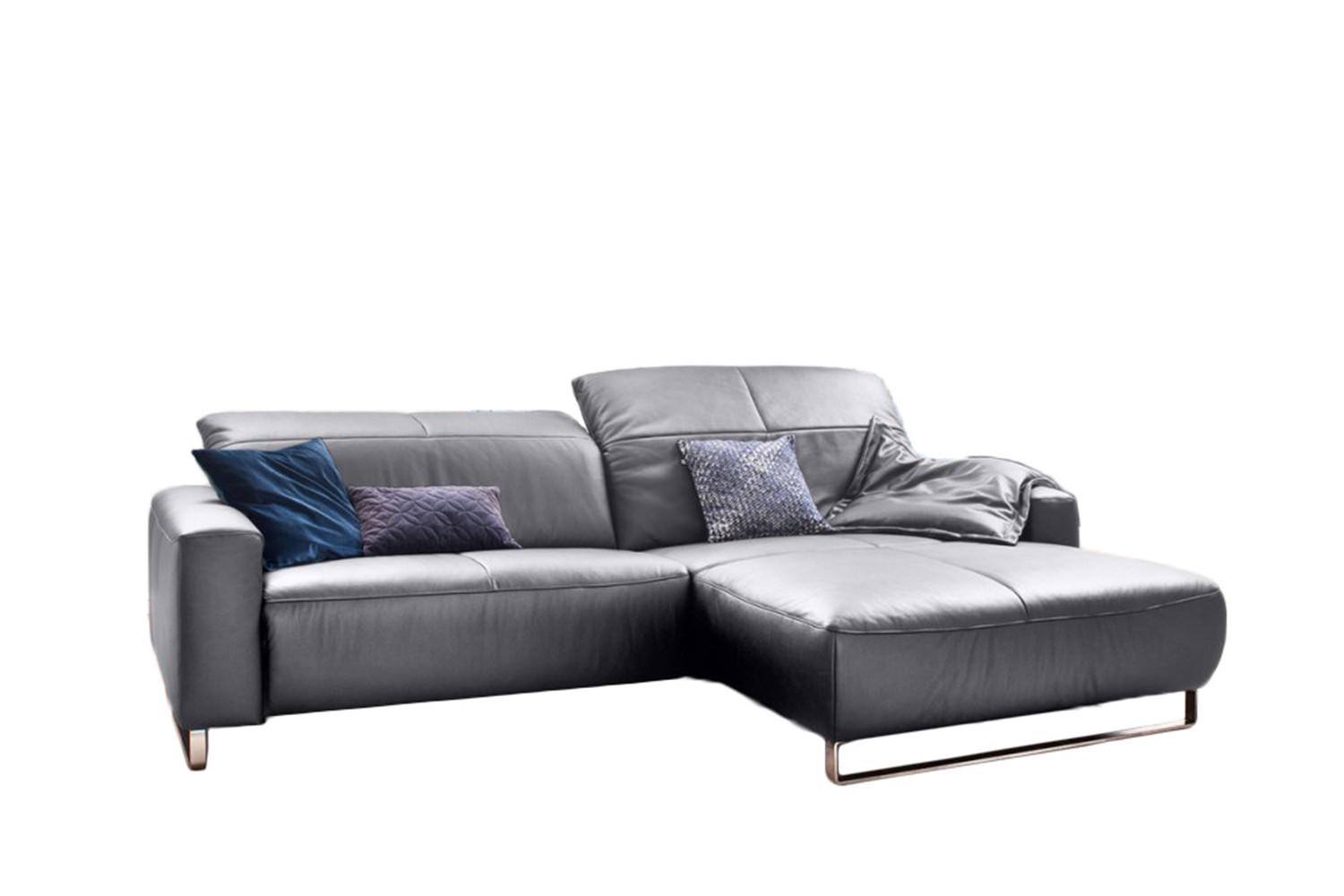 ECKSOFA YORK Hellgrau Leder - Silberfarben/Hellgrau, Leder (284/180cm) - KAWOLA