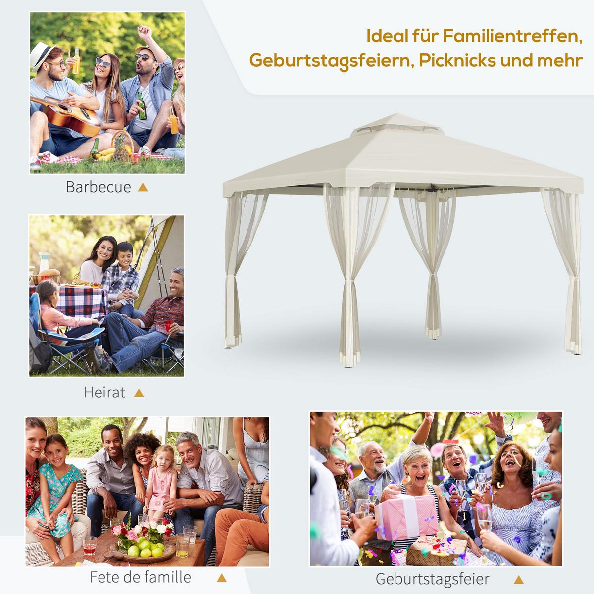 PAVILLON, Grau/Cremeweiß, Polyester, Metall - Creme, Kunststoff (294/265/294cm) - Outsunny