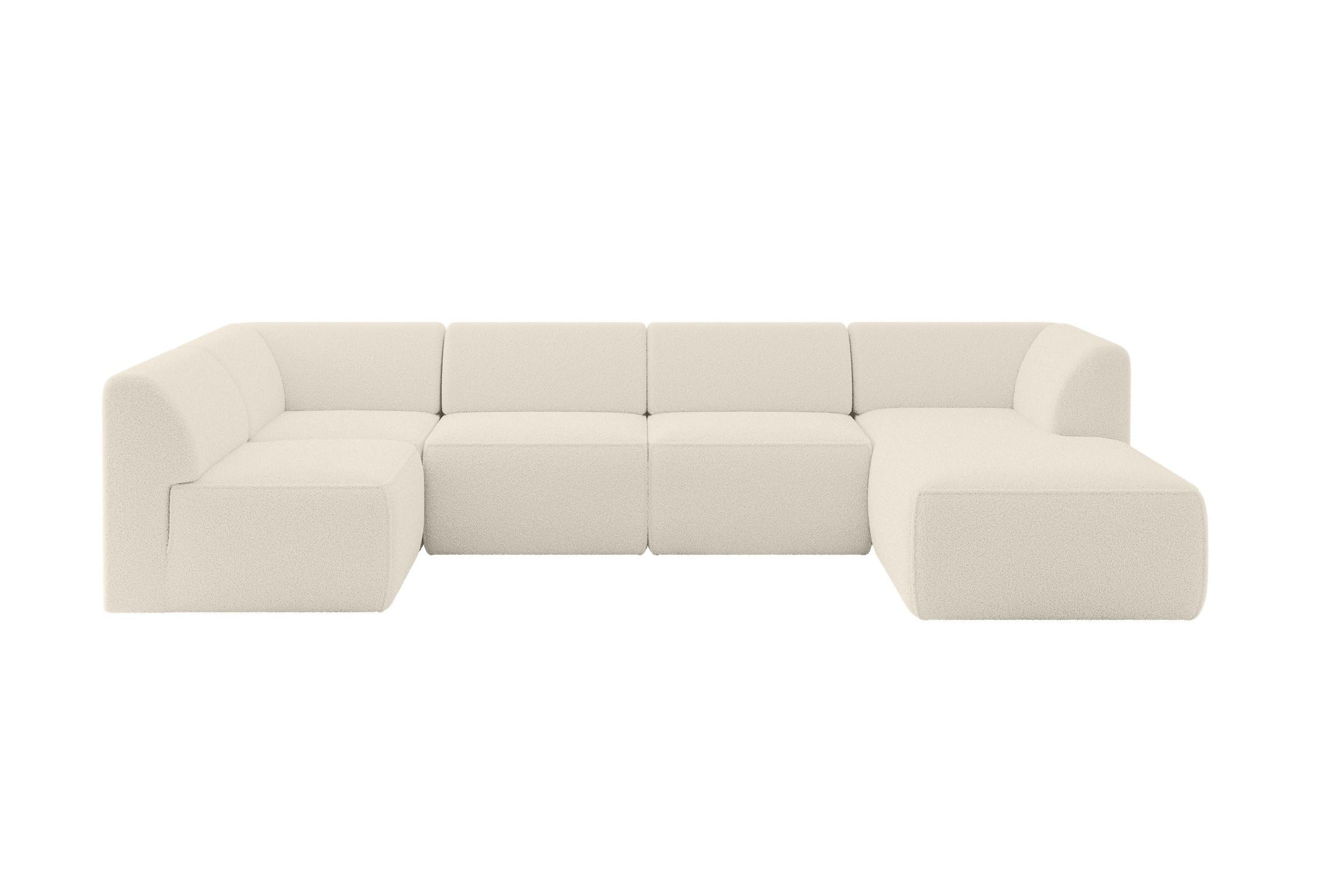 WOHNLANDSCHAFT Ottomane Rechts MOVO-L 345x180x78 cm Beige Bouclé - Hellbraun, Holzwerkstoff/Kunststoff (180/78/345cm) - ALTDECOR