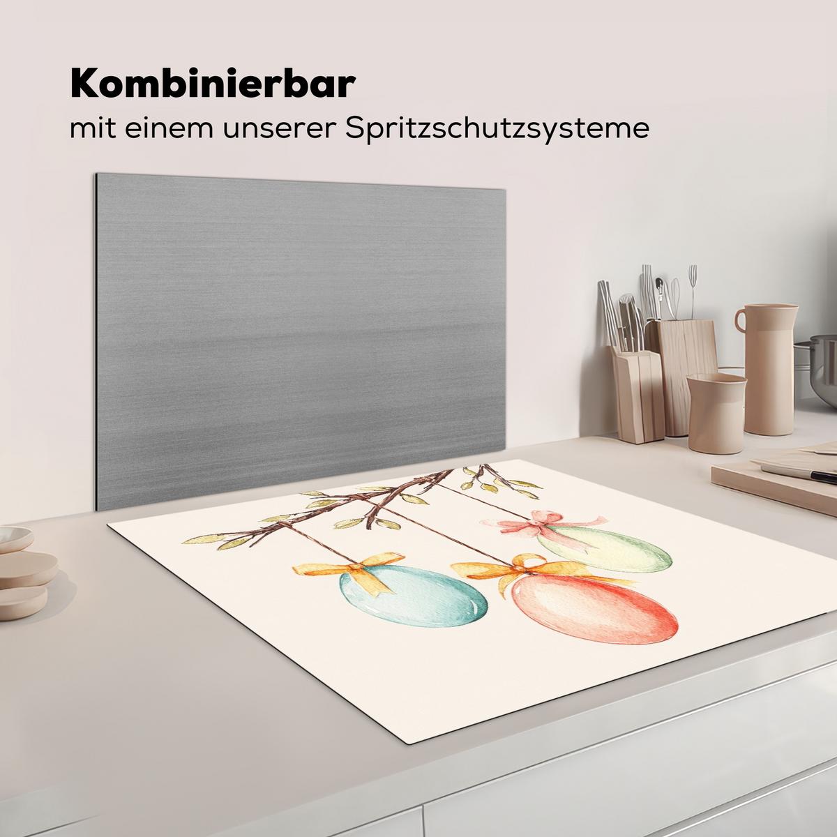 HERDABDECKPLATTE Osterkuchen - Schleife - Eier Induktionsmatte 78x78 cm - Creme, Kunststoff (78/78/0.2cm) - MuchoWow