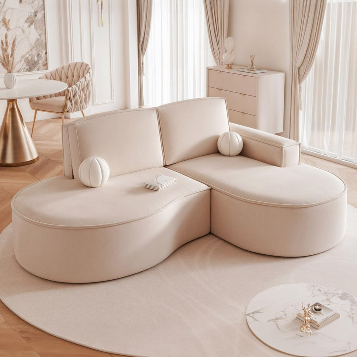 ECKSOFA SOFIA Veloursstoff in Beige - Beige, Holzwerkstoff/Kunststoff (210/157cm) - Idohome