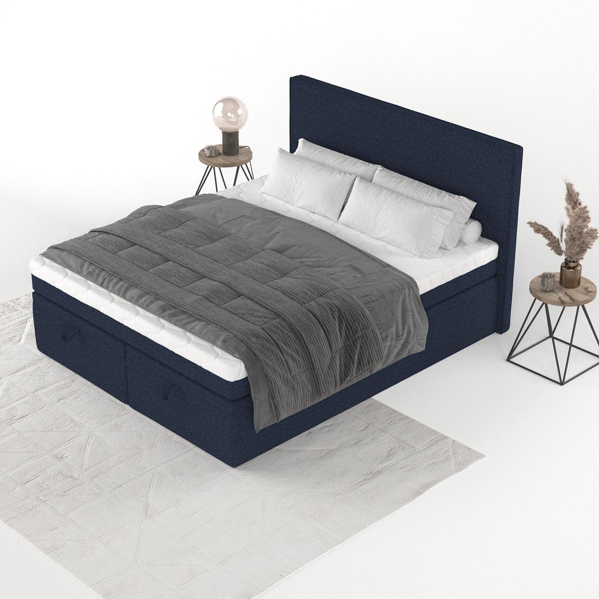 BOXBETT Zalla 160/200 cm Marineblau im Riva Stoff - Schwarz/Dunkelblau, Holz/Holzwerkstoff (160/200cm) - AltaBeds