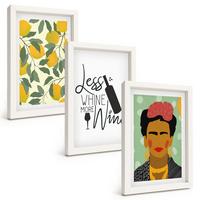BILDER SET 3er Set - 20x30 cm Weißer Rahmen - Zitronenweinporträt von Frida - Weiß, Kunststoff (20/30cm) - TULUP