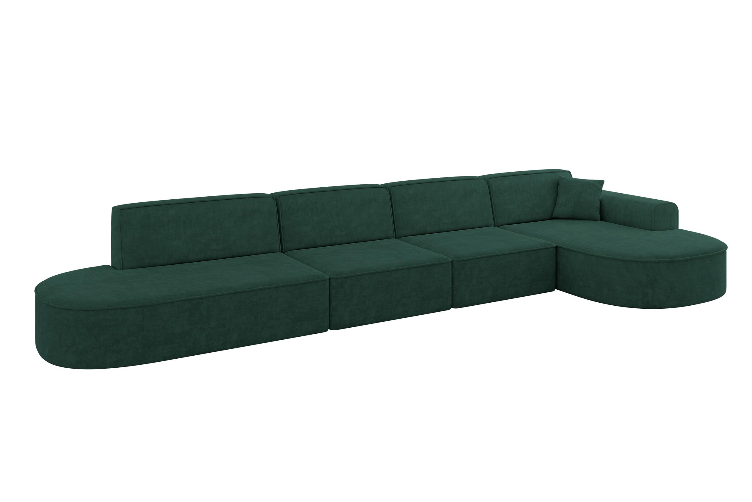 ECKSOFA Ottomane Rechts MARI-L3 - 413x171x79 cm Grün Velours - Schwarz/Grün, Holzwerkstoff/Kunststoff (171/413cm) - ALTDECOR
