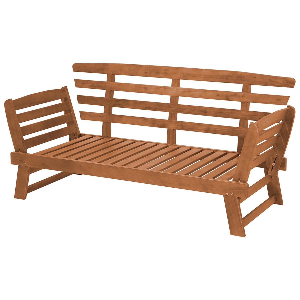 GARTENSOFA Eukalyptusholz hellbraun verstellbare Armlehnen 210 cm Portici - Hellbraun, Holz (210/82/66cm) - Beliani