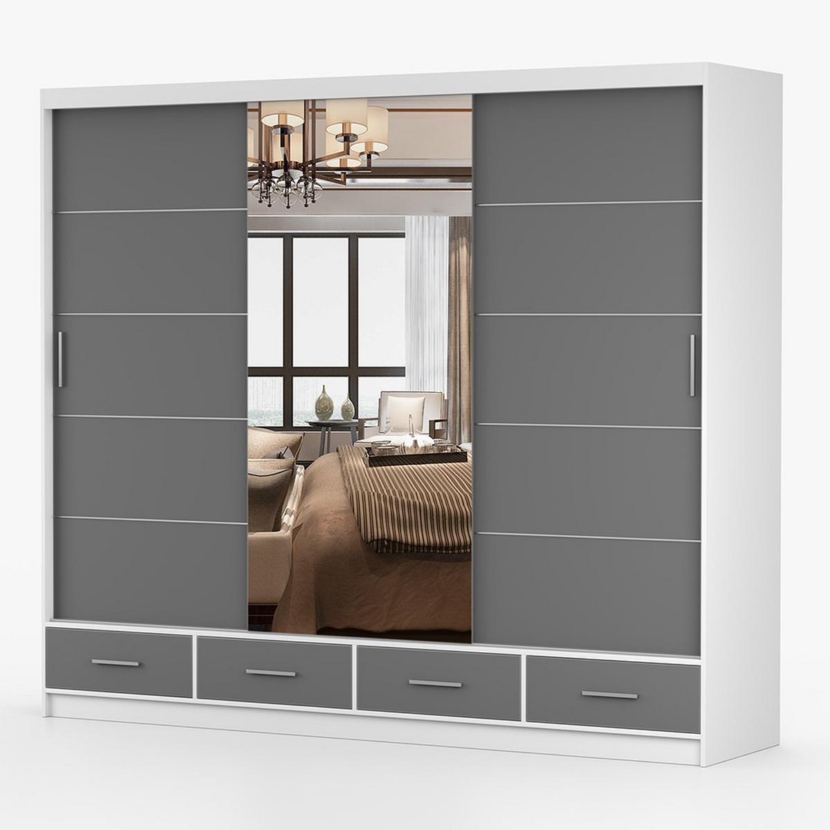 KLEIDERSCHRANK Florence 250 cm, 250/215/64, 2-türig, grau - Grau, Holzwerkstoff (250/215/64cm) - imoebel24