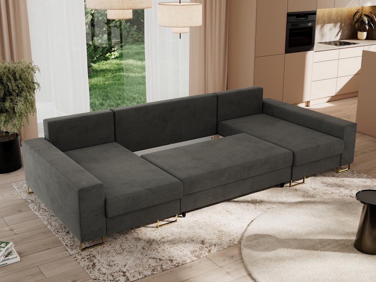 WOHNLANDSCHAFT DORIAN U Velvet Dunkelgrau - Dunkelgrau/Goldfarben, Textil/Metall (312/85/138cm) - MKS
