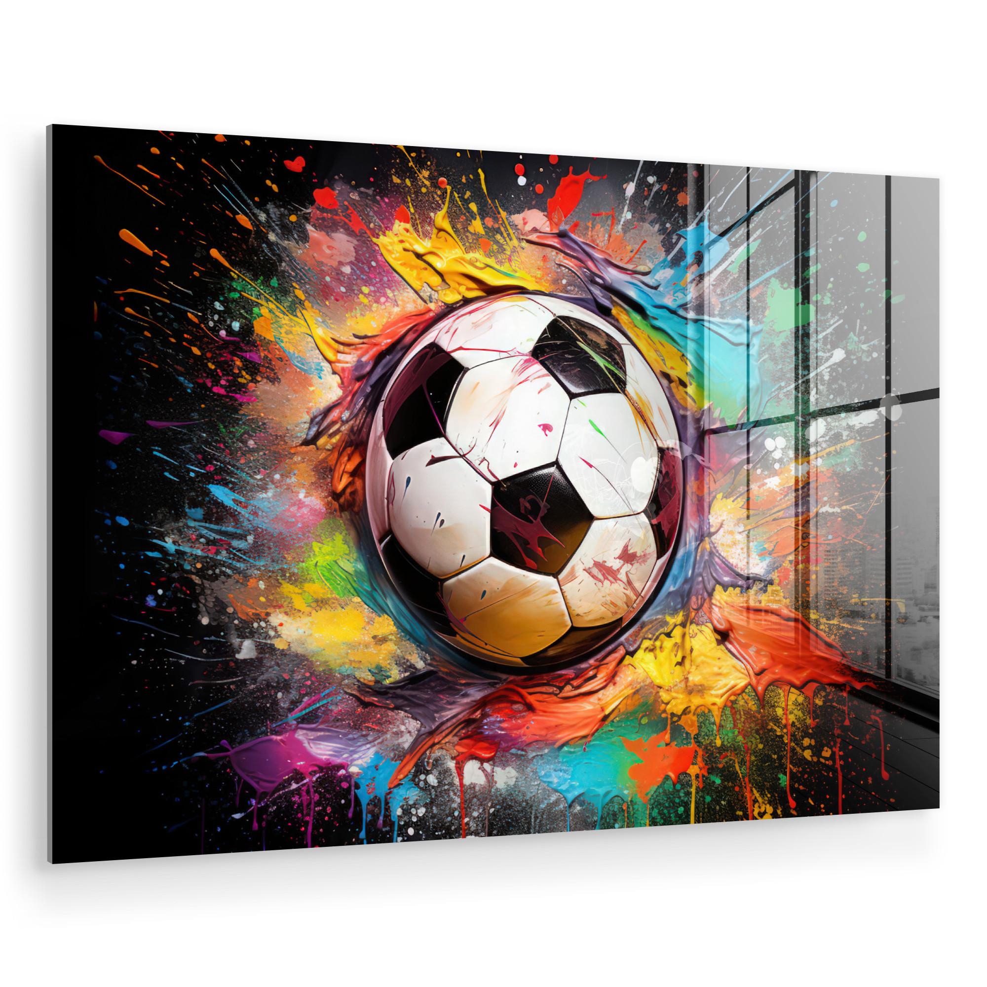 ACRYLGLASBILD Fußball - Farbe - Farben - Schwarz - Weiß Room Decor 90x60 cm - Weiß, Glas (90/60cm) - MuchoWow