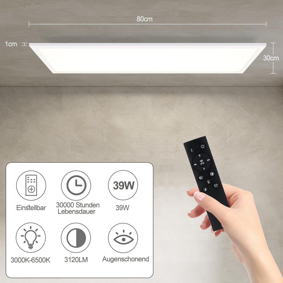 LED DECKENLEUCHTE Flores 80/30/1 - Weiß, Metall (80/30/1cm) - Nettlife