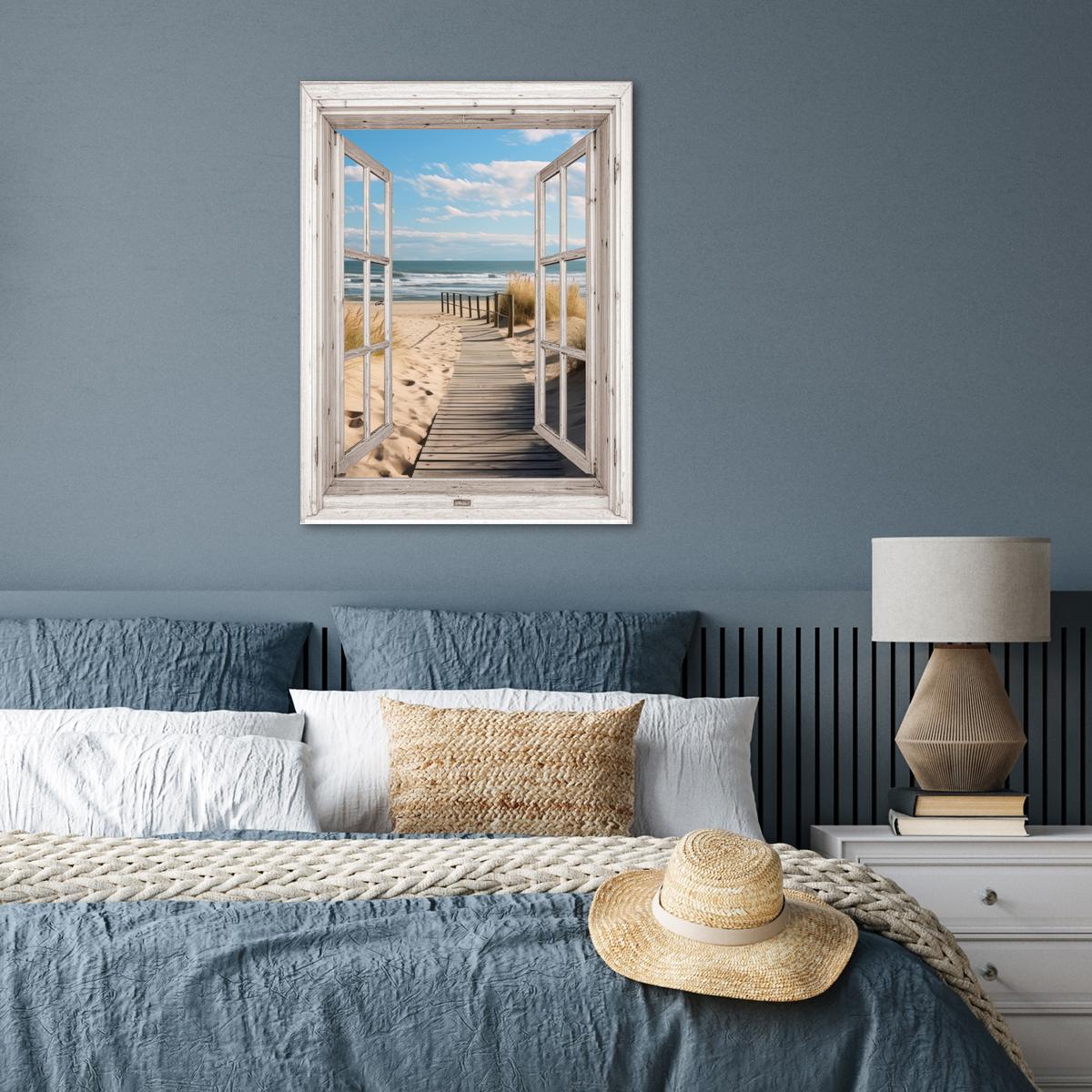 POSTER Fenster - Meer - Küste - Natur - Ausblick - Strand - Wattenmeer Deko Wohnzimmer 60x80 cm - Beige, Papier (60/80/0.1cm) - MuchoWow