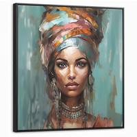 LEINWAND Bilder mit Rahmen - Frau - Kunst - Schmuck - Porträt - 90x90 - Blaugrau, Textil (90/90cm) - MuchoWow