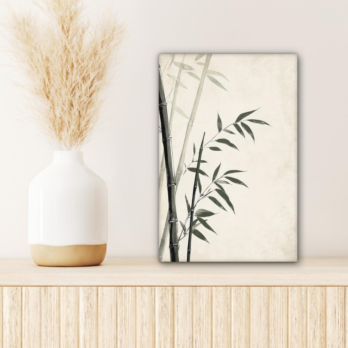 LEINWANDBILD Japandi - Bambus - Beige Deko Wohnzimmer 20x30 cm - Eukalyptusholzfarben, Textil (20/30cm) - MuchoWow
