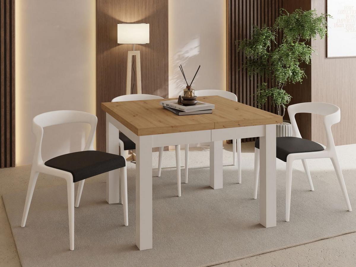 ESSTISCH Toren Weiß ausziehbar verlängerbar quadratisch, Eiche Artisan Hellbraun 90-290/90/76.5 cm - Eiche Artisan/Weiß, Holz/Holzwerkstoff (90/290/76.5cm) - WFL GROUP