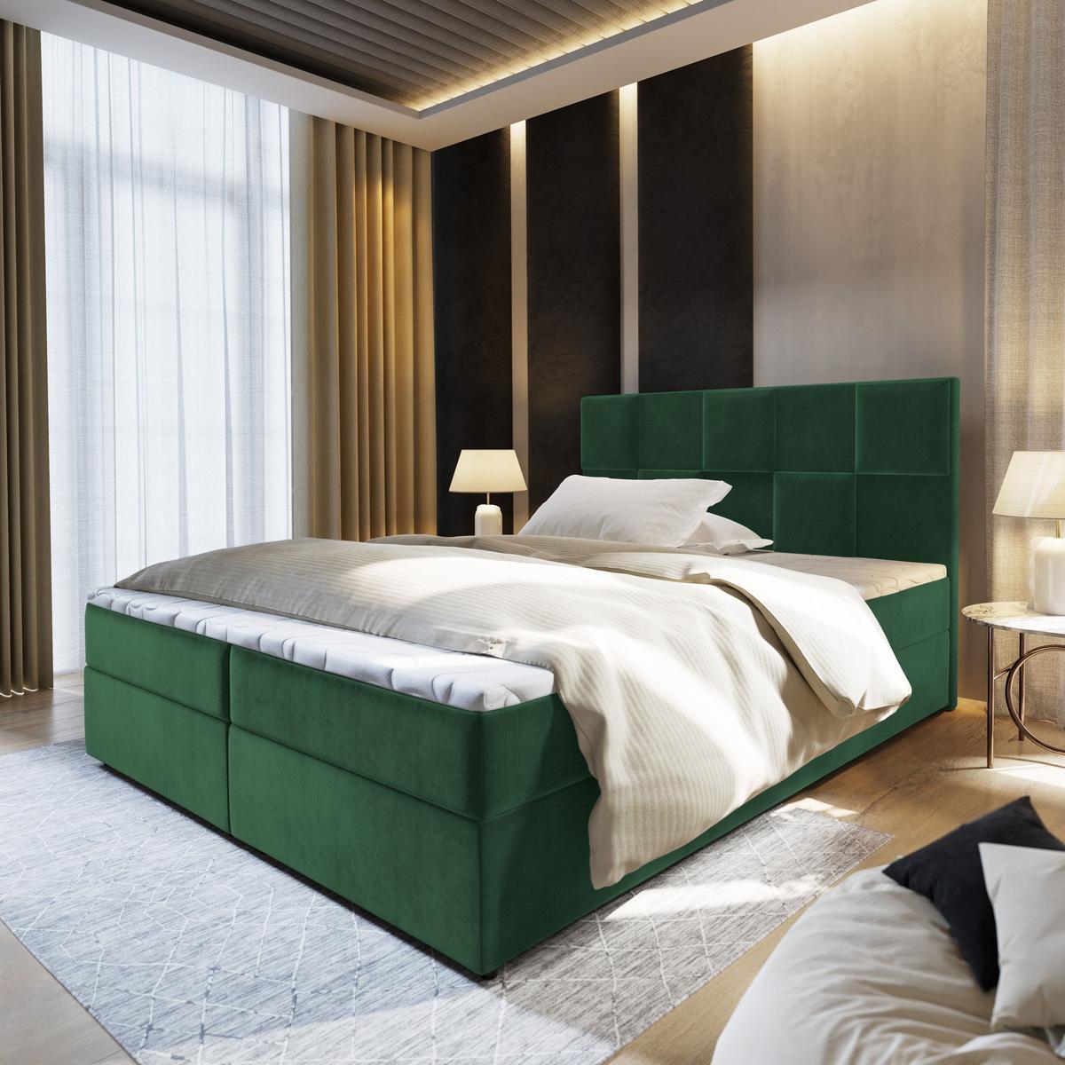 BOXBETT PRATA 180x200 cm mit Matratze und Topper - Grün - Grün, Holz (180/200cm) - MASSENO