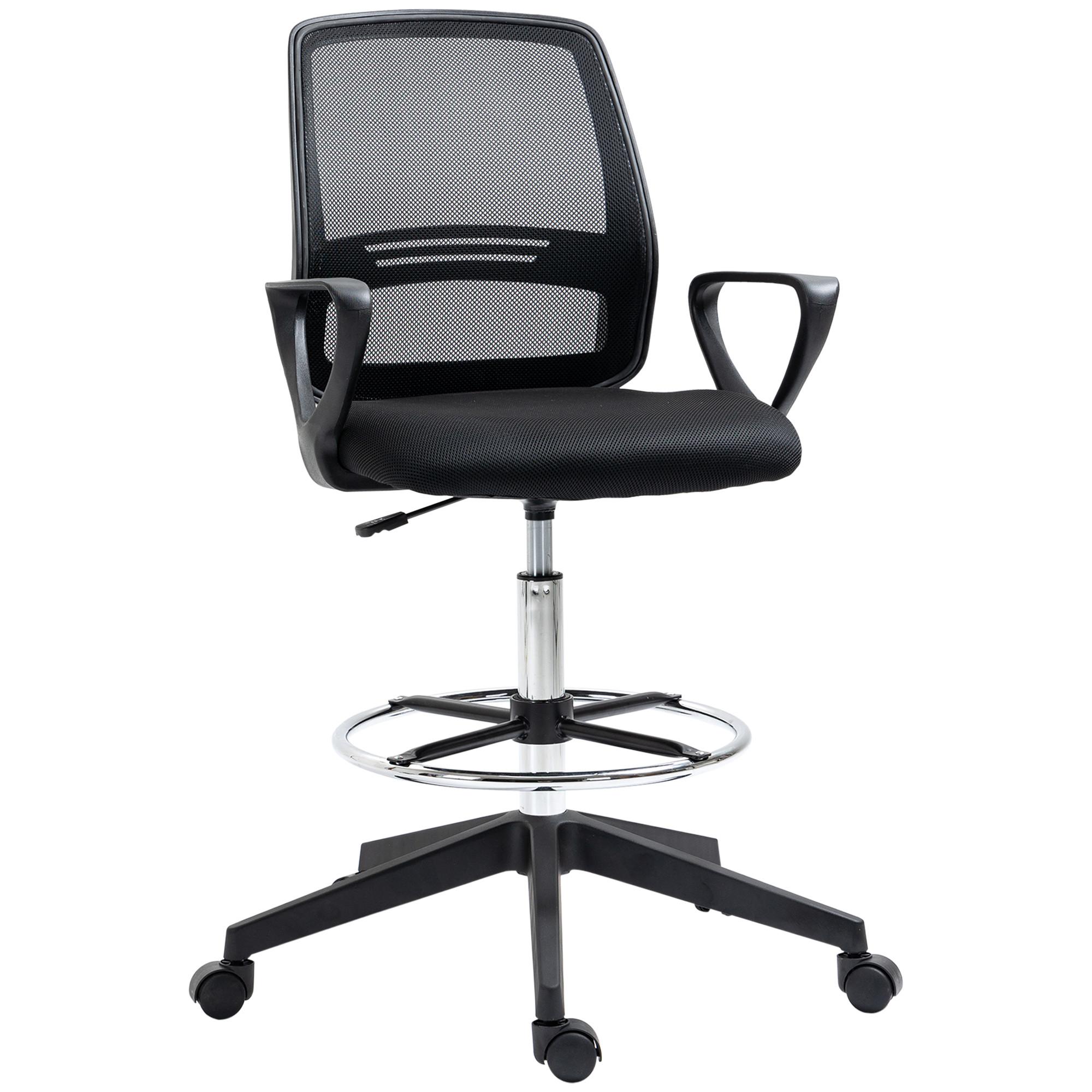 ARBEITSSTUHL Ergonomischer Drehstuhl Bürostuhl höhenverstellbar mit Fußstütze - Schwarz, Textil (66/120/68cm) - Vinsetto