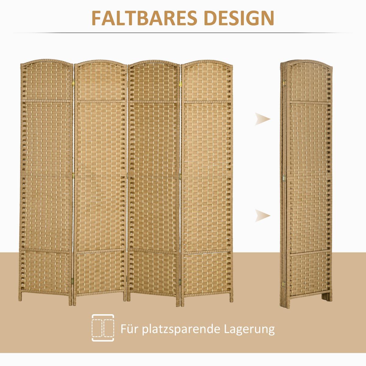 PARAVENT 4-teilig 160 x 170 cm Raumteiler Trennwand aus Kiefernholz Natur - Naturfarben, Holz (1.6/170/160cm) - HOMCOM