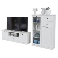 WOHNWAND 2-teilig in weiß 235 cm, Wohnkombination im Landhaus-Stil - Silberfarben/Weiß, Glas/Holzwerkstoff (41/129/235cm) - Top.Furn
