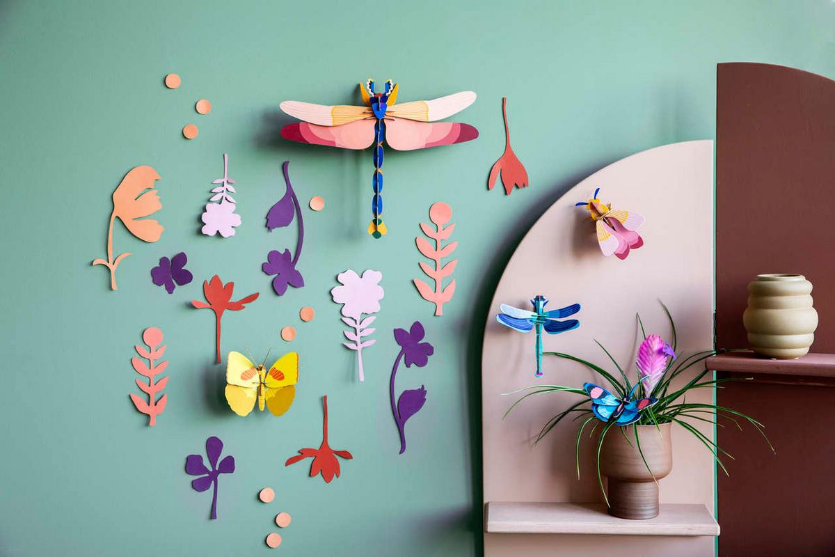WANDDEKO Libellen-Set 41/8 cm - Pink, Wellpappe (41/8/32cm) - Studio Roof