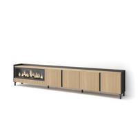LOWBOARD, Eiche und Schwarz, 315/35/61cm, Elektrokamin XXL, Industriedesign - Eichefarben, Holzwerkstoff (315/61/35cm) - Skraut Home