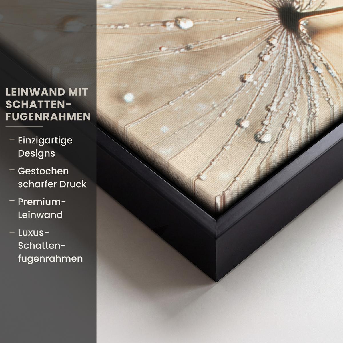 LEINWAND Bilder mit Rahmen - Löwenzahn - Abstrakt - Natur - Beige - 80x60 - Braun, Textil (80/60cm) - MuchoWow