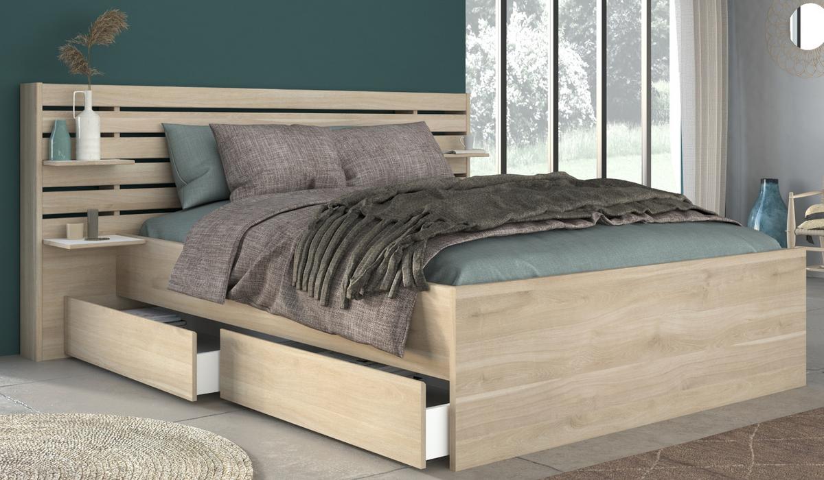 SCHLAFZIMMER komplett Set Stauraumbett 140x200 mit Kleiderschrank - Eichefarben, Holz/Holzwerkstoff (140/203/200cm) - Parisot Meuble