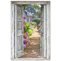 GARTENPOSTER Durchblick - Hortensie - Blumen Outdoor Bilder 80x120 cm - Hellgrau, Kunststoff (80/120/0.2cm) - OnlyWow