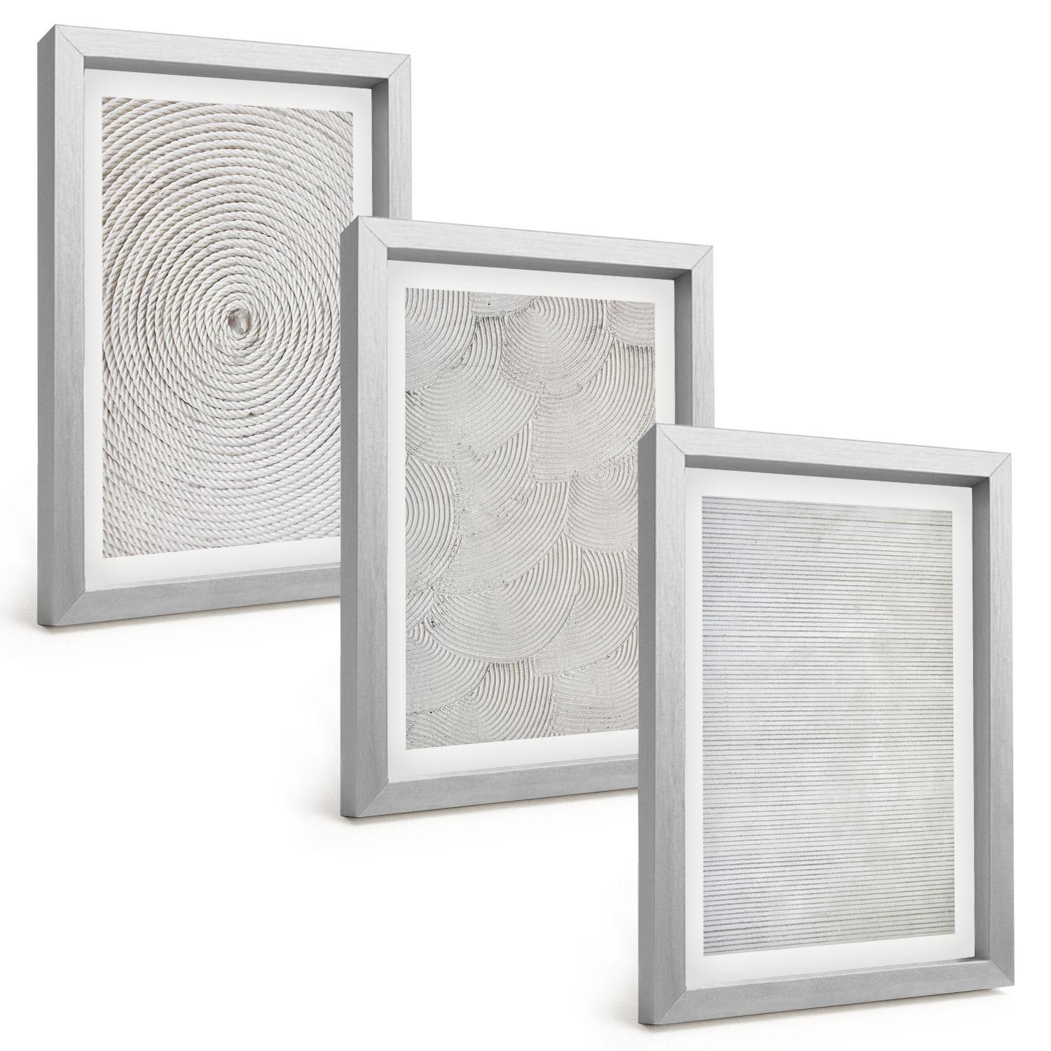BILDER SET 3er Set - 20x30 cm Silberner Rahmen - Geometrische Kartonmuster - Silberfarben, Kunststoff (20/30cm) - TULUP