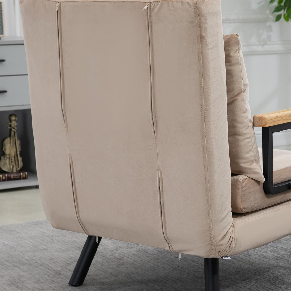 SCHLAFSESSEL, Einzelsofa mit Bettfunktion, Relaxsessel mit Rückenkissen Beige - Beige/Schwarz, Holz/Textil (73/81/63cm) - HOMCOM