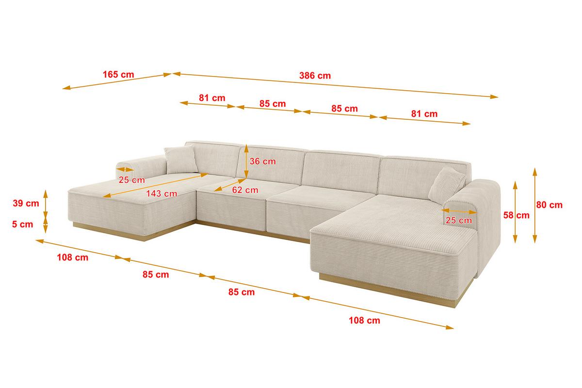 WOHNLANDSCHAFT IREA-U2-v2 - 386x165x80 cm Beige - Beige, Holzwerkstoff/Textil (386/80/165cm) - ALTDECOR