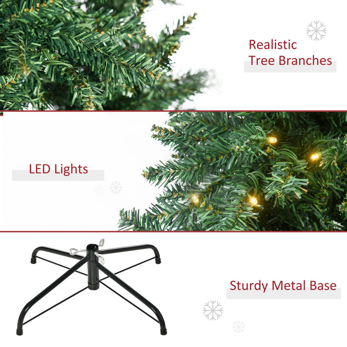 KÜNSTLICHER Weihnachtsbaum, 210 cm Christbaum mit 2154 Spitzen, 700 LED-Leuchte - Grün, Kunststoff (210cm) - HOMCOM