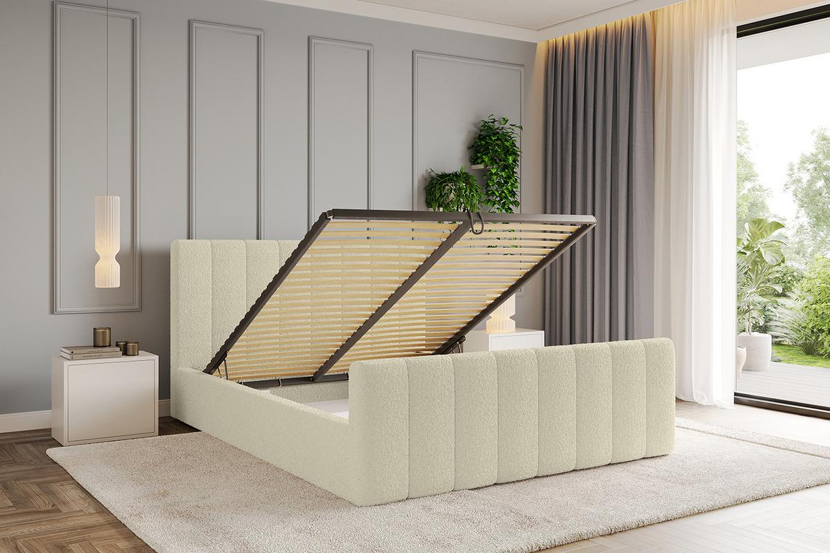 POLSTERBETT mit Bettkasten, Fußteil und Lattenrost, Boxbett mit Matratze H3/H4 - STERA-Z 160x200 Beige - Hellbraun, Holzwerkstoff/Textil (160/200cm) - ALTDECOR