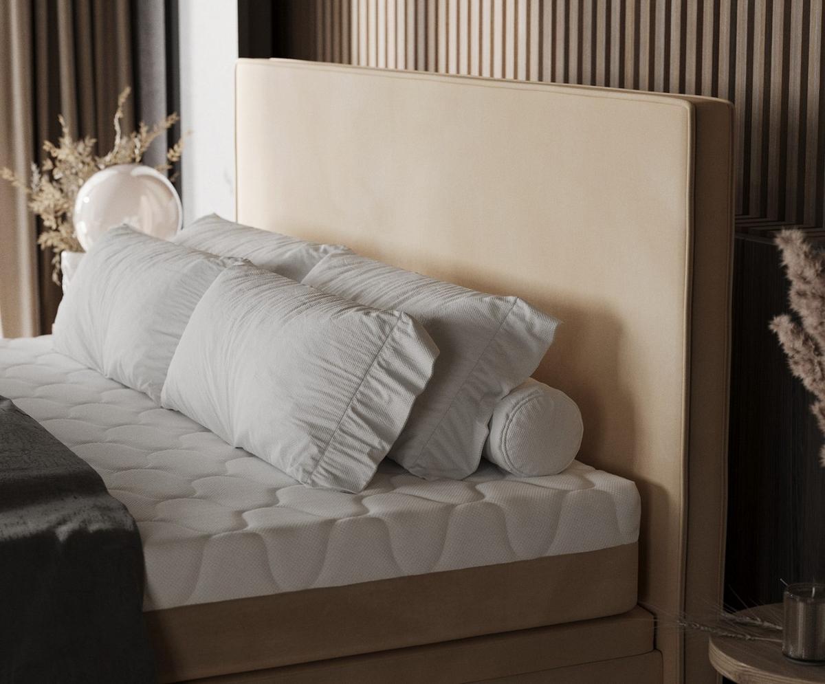BOXBETT Zalla 180/200 cm Beige im Kronos Stoff - Beige/Schwarz, Holz/Holzwerkstoff (180/200cm) - AltaBeds