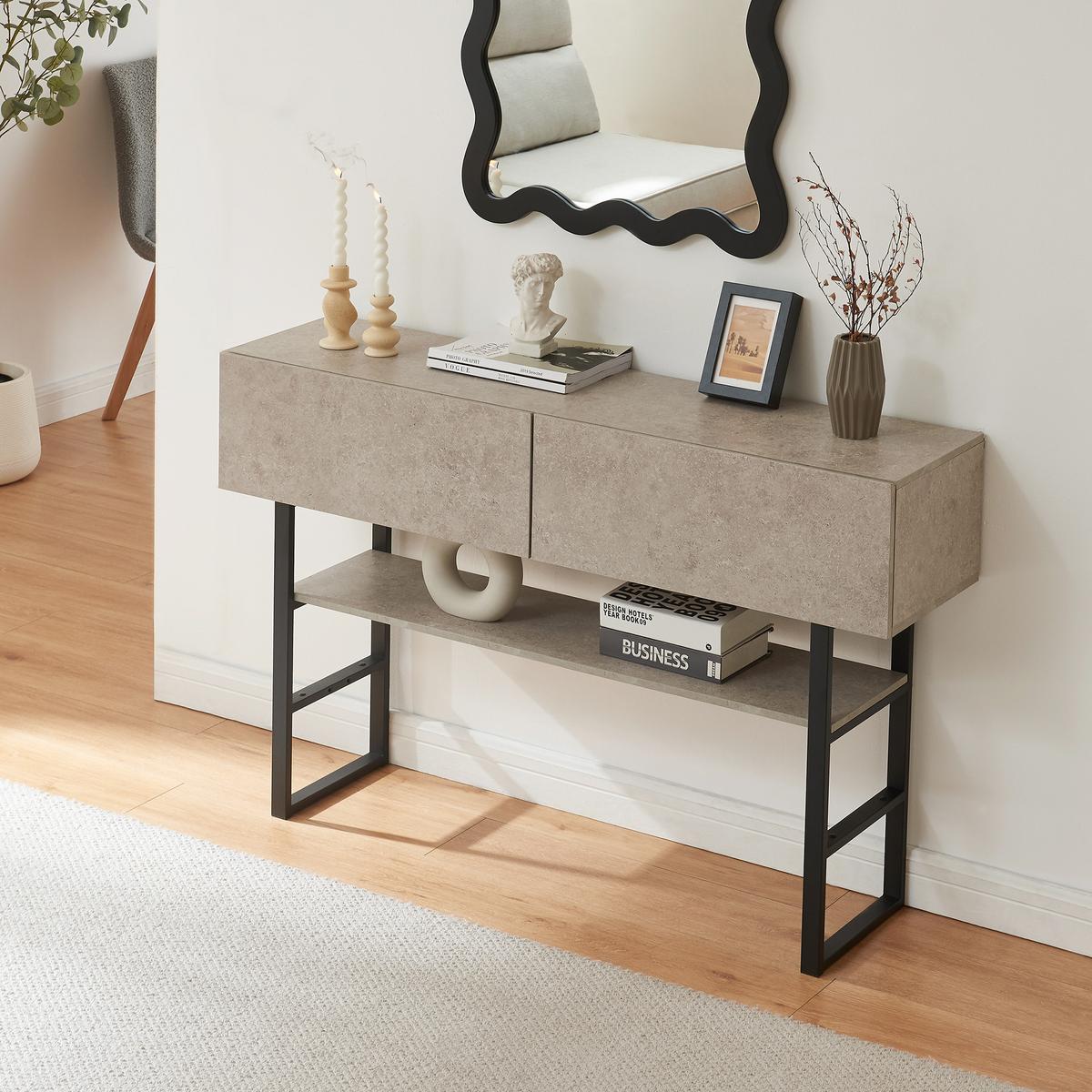 KONSOLENTISCH Varberg - Grau, Holzwerkstoff/Metall (30/120/75cm) - [en.casa]