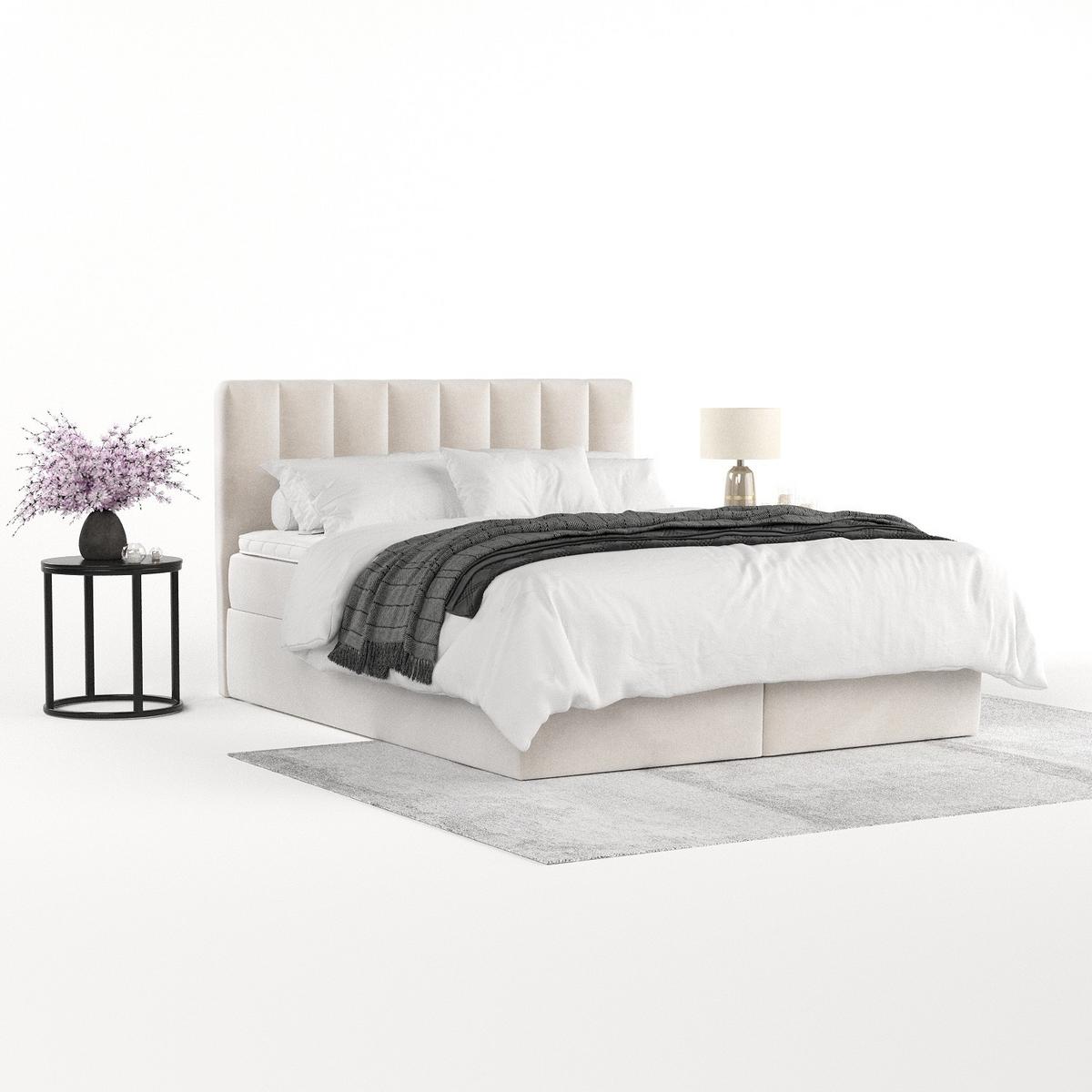BOXBETT Lusso 180/200 cm Creme im Paros Stoff - Creme/Schwarz, Holz/Holzwerkstoff (180/200cm) - AltaBeds