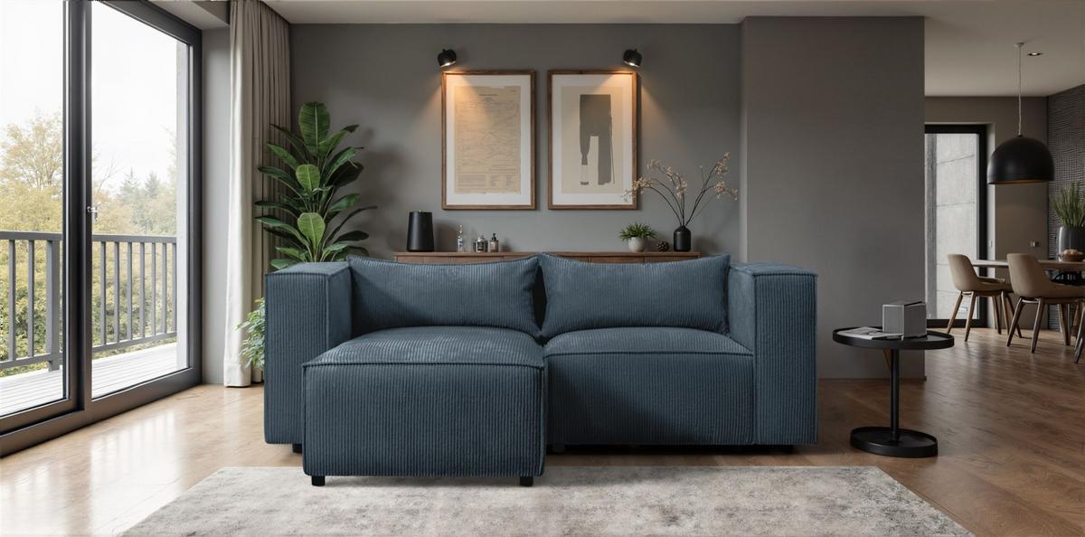 ECKSOFA Nevio Xs - Blau, Holzwerkstoff/Textil (185/210cm) - Fun Möbel