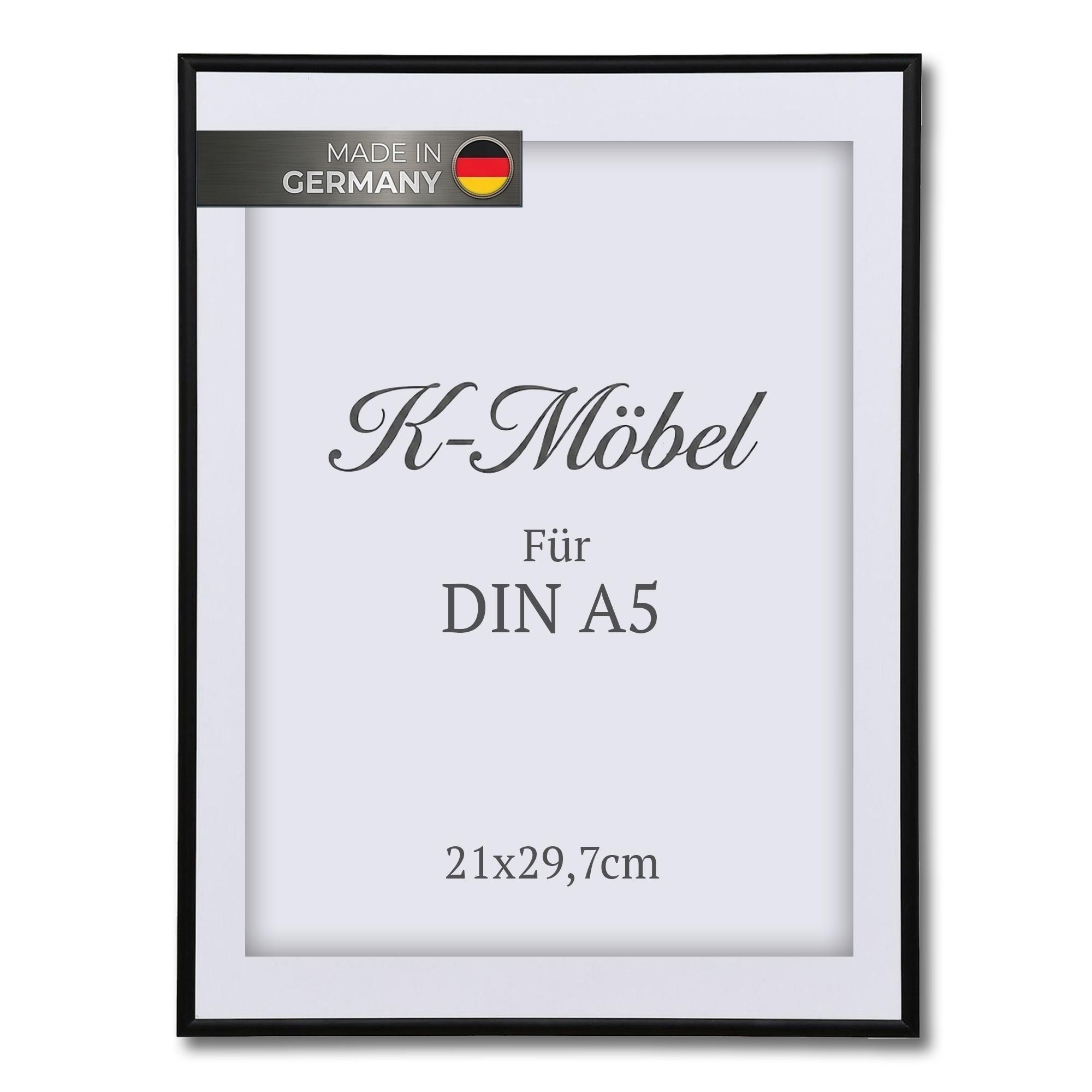 ALUMINIUM BILDERRAHMEN DIN A5 mit Passepartout - Schwarz, Metall (21/29.7/1.6cm) - K-Möbel