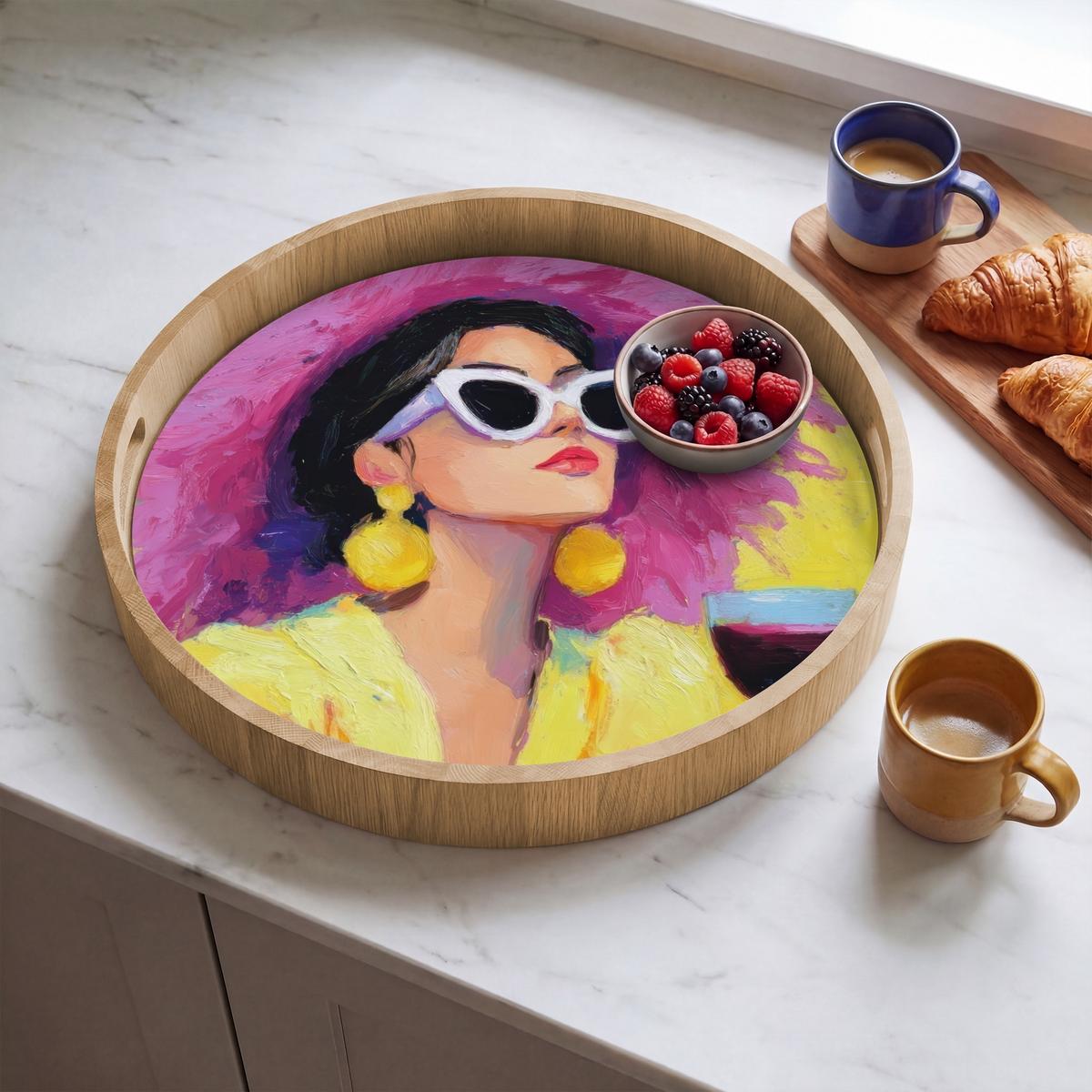 TABLETT Frau - Hut - Lila - Wein 50x50 cm - Gelb, Holz (50/5/5cm) - OnlyWow