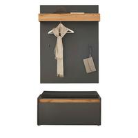 GARDEROBEN-SET 3-teilig grau matt, Eiche Wotan 100 cm, Flurgarderobe inklusive Sitzkissen - Eiche Wotan/Silberfarben, Holzwerkstoff/Kunststoff (100/200/40cm) - Furn.Design