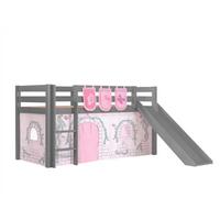 HOCHBETT mit Rutsche Karolina Massivholz Grau Textilset Burg 3 - Hellgrau/Grau, Holz (90/200cm) - 58aufmkessel