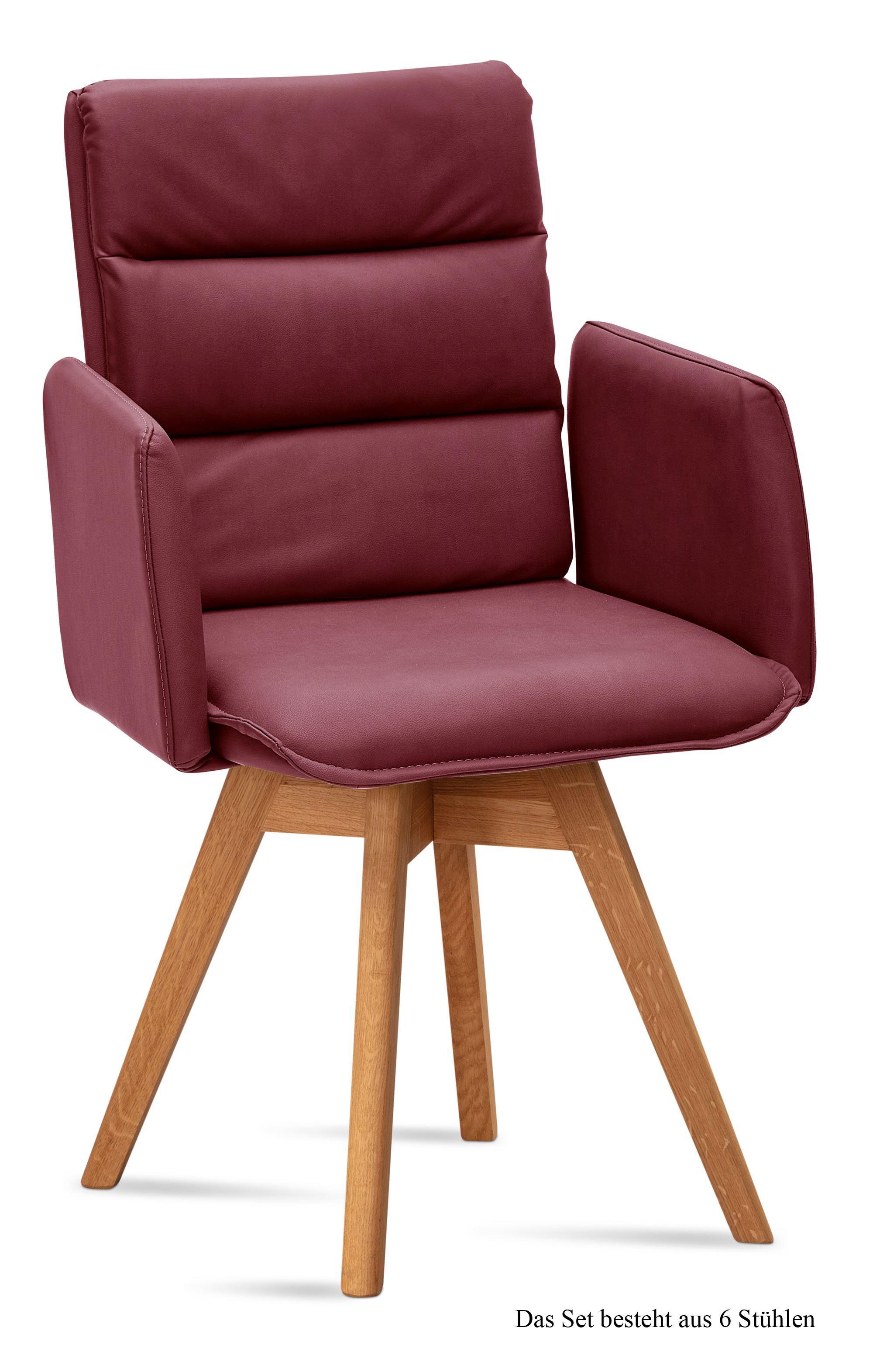ARMLEHNSTUHL drehbar (6er-Set) Dorri 52x92x60 Eiche geölt/Marsala - Eichefarben/Brombeere, Kunststoff (60/92/52cm) - 58aufmkessel